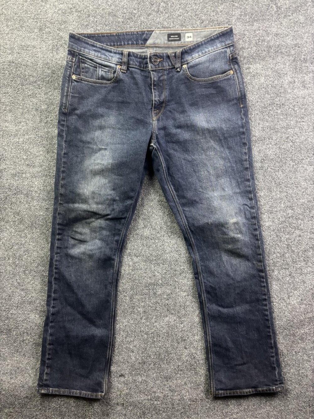 Volcom Solver Modern Straight Jeans Mens 34x30 Medium Wash Blue Stretch Denim